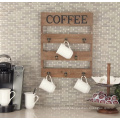 Wall Mounted 8 Hook Torched Wood Coffee Mug Cup Holder Display Rack